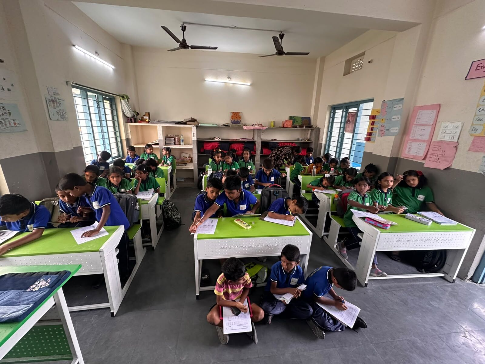 Students at MRC School focused on the baseline test worksheets during the Read and Record visit